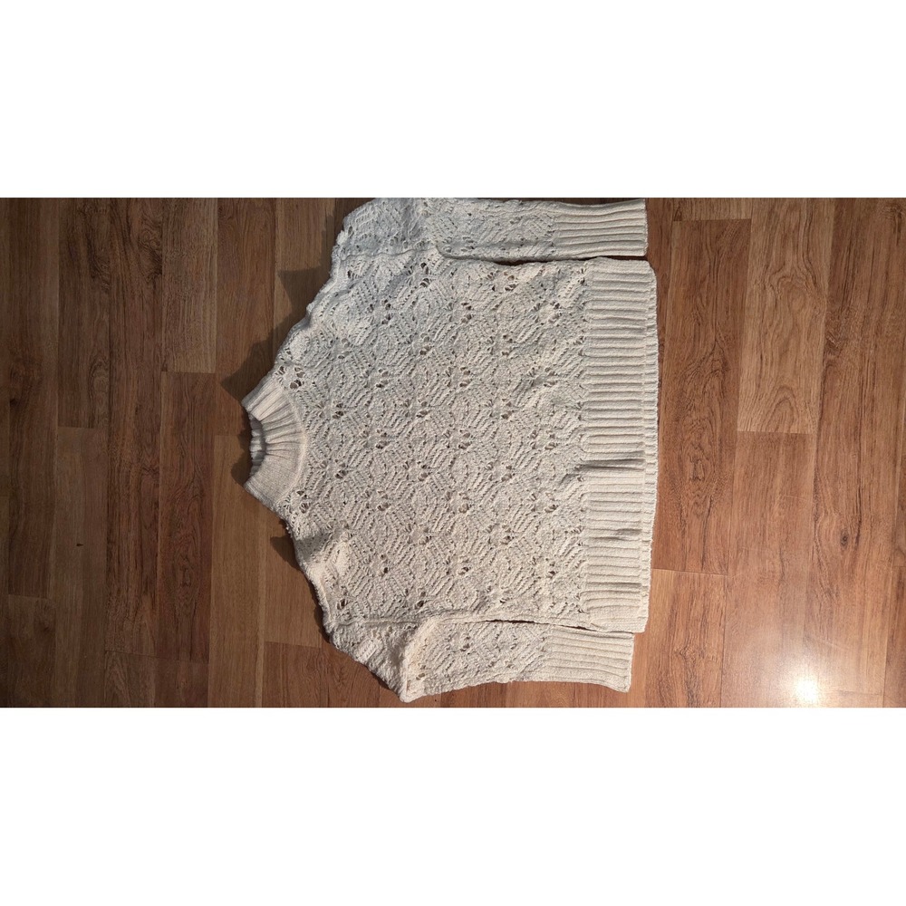 American Eagle Outfitters Cream Pointelle Knit Mock Neck Sweater Large